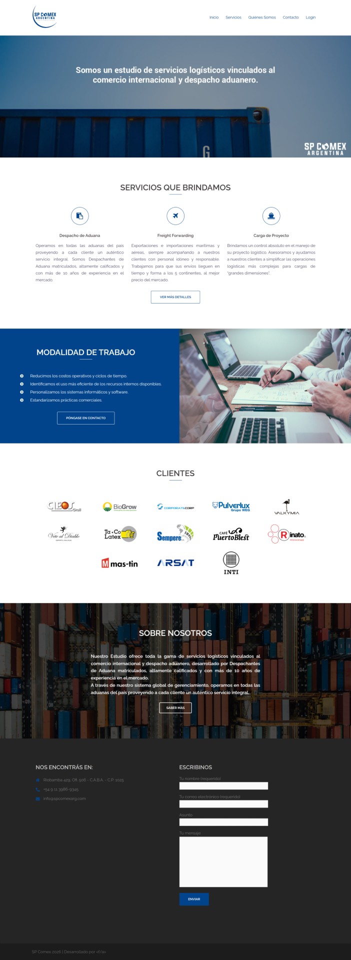 Captura del sitio de SP Comex Argentina